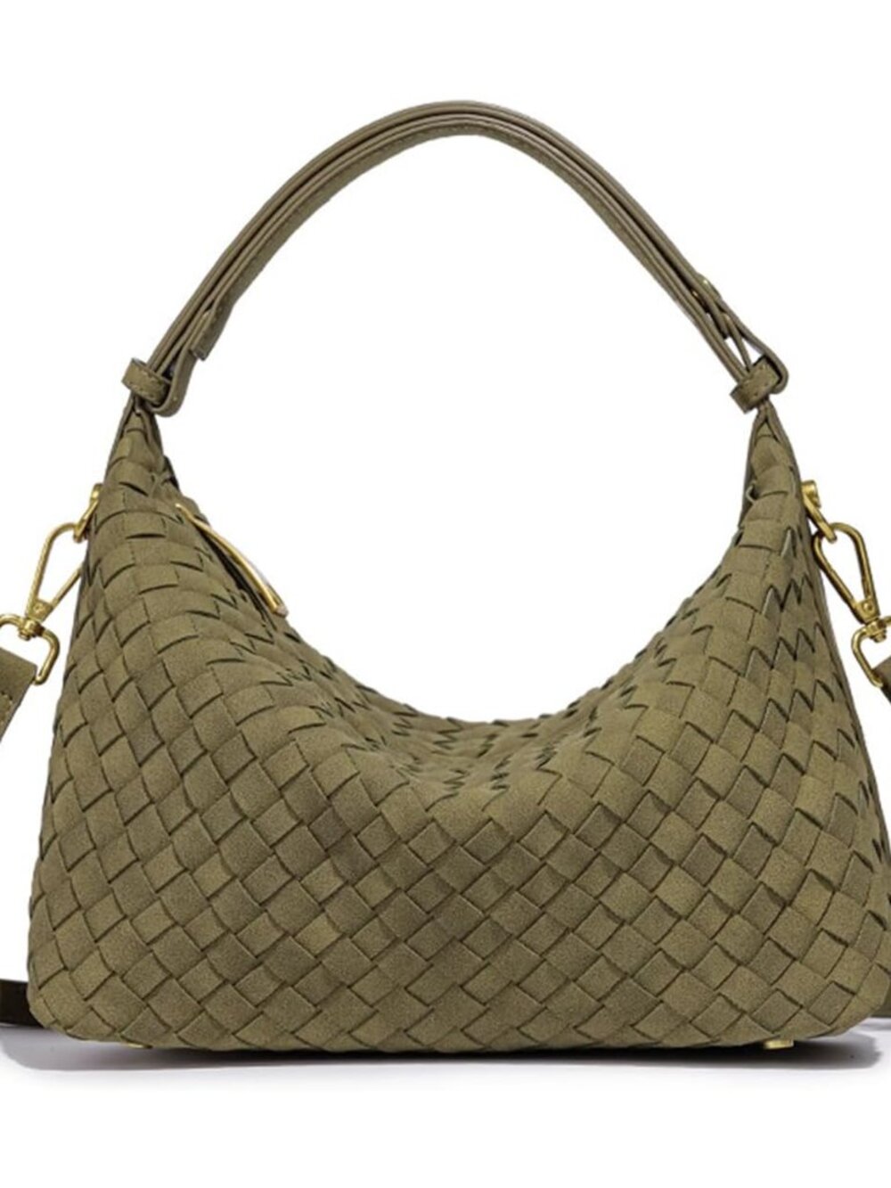 Woven Suede Shoulder Bag, Slouchy Crescent Hobo Purse & Satchel Handbag